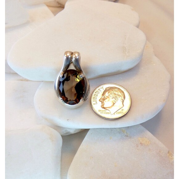 Natural Smokey Quartz Gemstone 925 Sterling Silver Jewelry Pendant Modernist - Picture 9 of 9